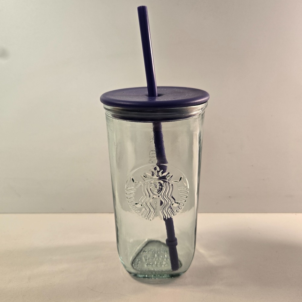 Starbucks 2025 Recycled Triangle Glass Purple Lid 16oz Cold Cup Tumbler